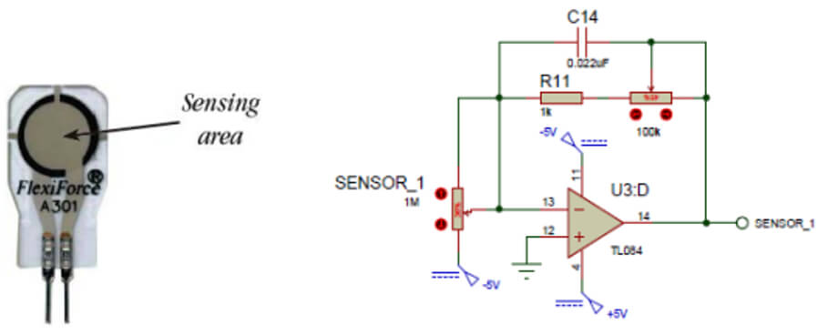 Fig. 6. Sensores electrónicos cada una con su respectivo elástico intermaxilar y su circuito electrónico de acondicionamiento de la señal del sensor de fuerza.