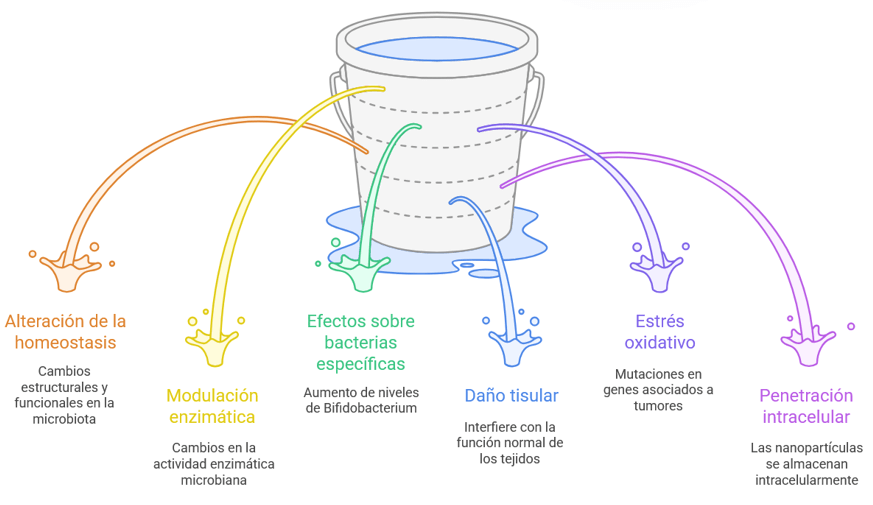 Figura 2: Interacción de los plásticos con los componentes celulares y microbiota bucal