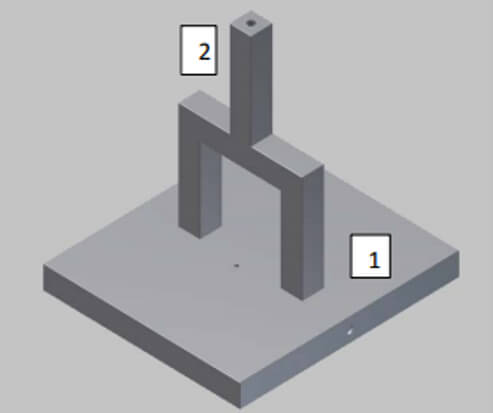 Fig. 4. 1. Base de la estructura, 2 soporte del actuador lineal.