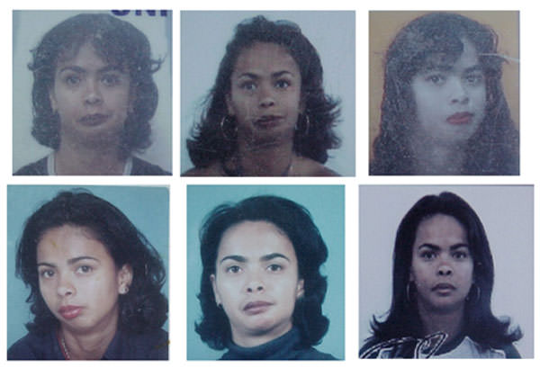 Fig. 18 a 23 Fotografías de los carnets de estudiante, donde la paciente asume algunas posturas que intentan disimular la asimetría